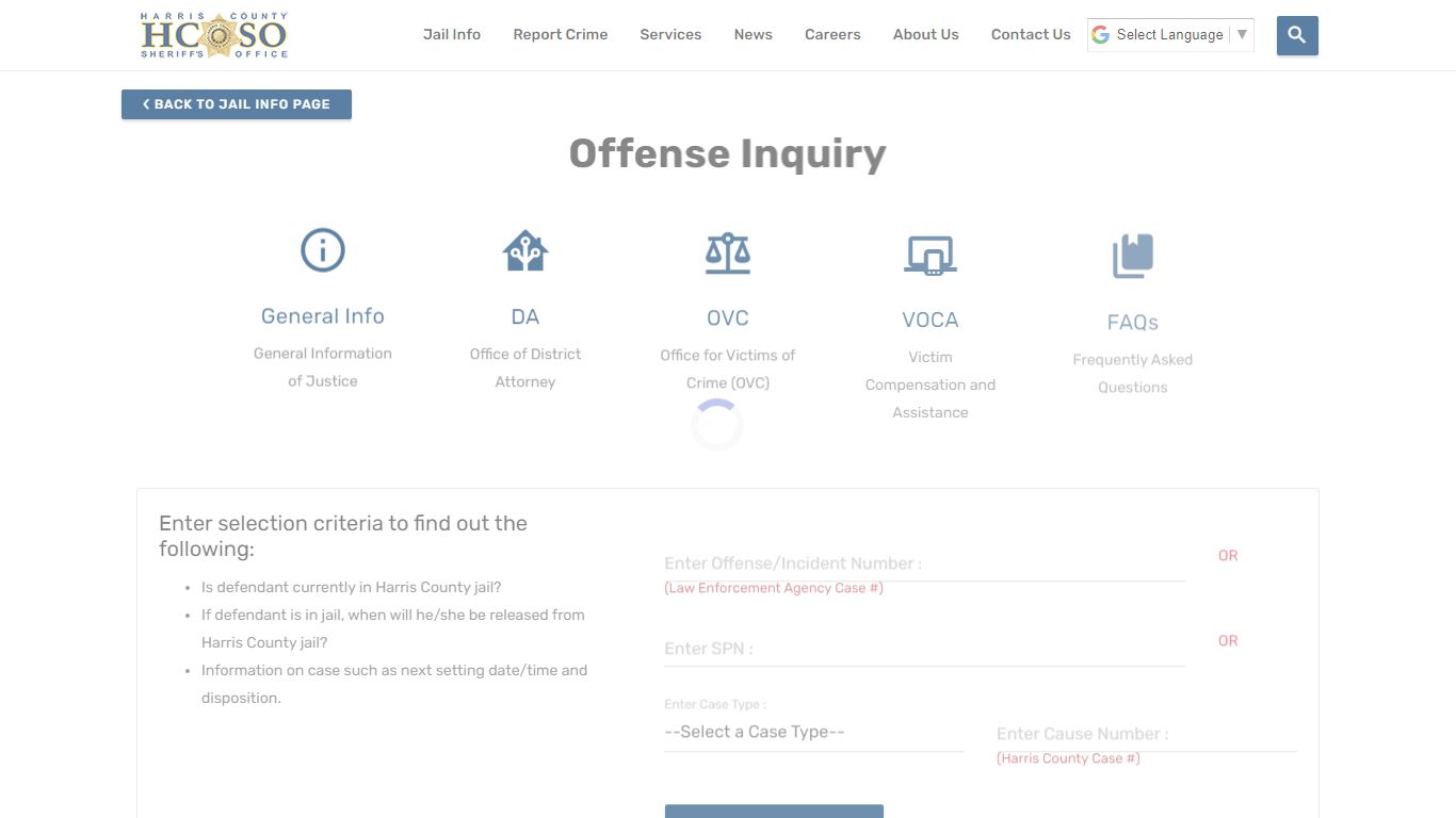 Offense Inquiry - Harris County Texas Sheriff's Office